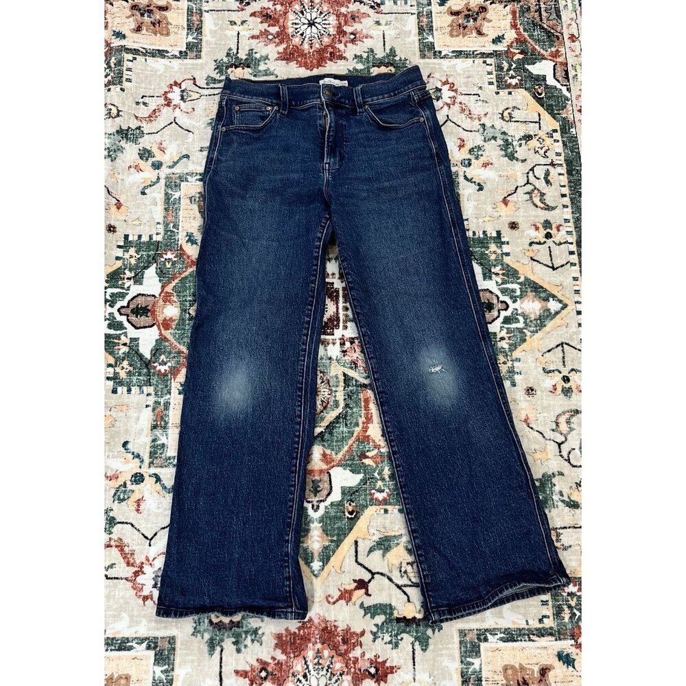 L.L. Bean Signature Women's Distressed Jeans Size 12 Blue Denim Straight-Leg 💙